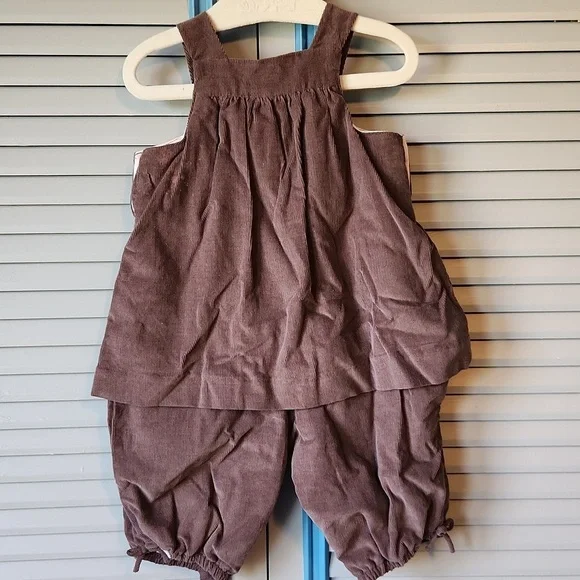 Jacadi Paris Dark Brown Jumpsuit with Pink Floral Embroidery - Picture 7 of 11